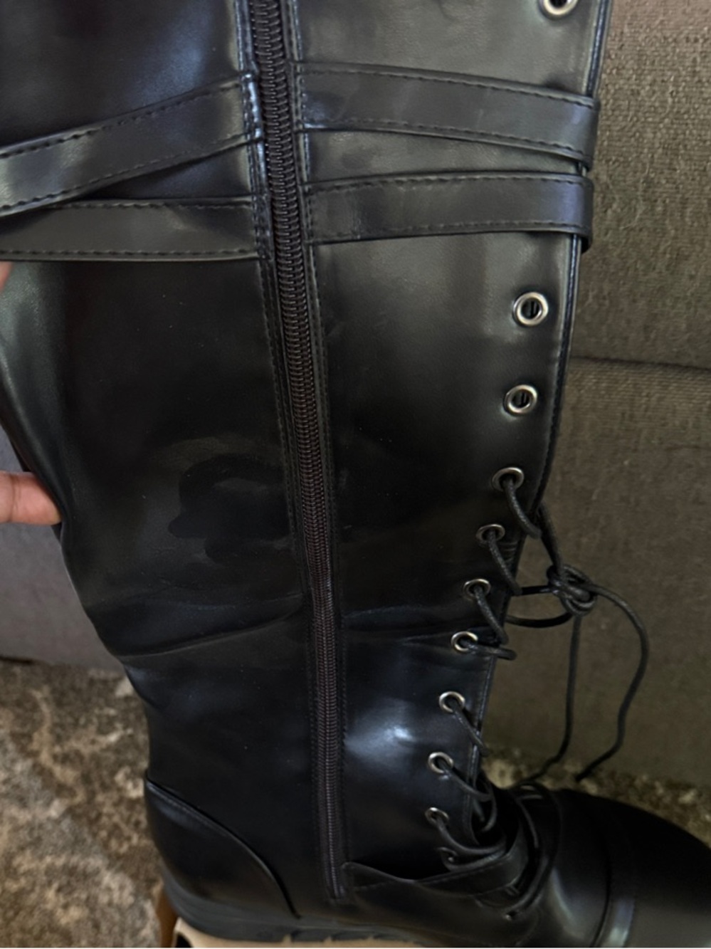 Unk Black Lace-Up Knee Boots with Side Zipper